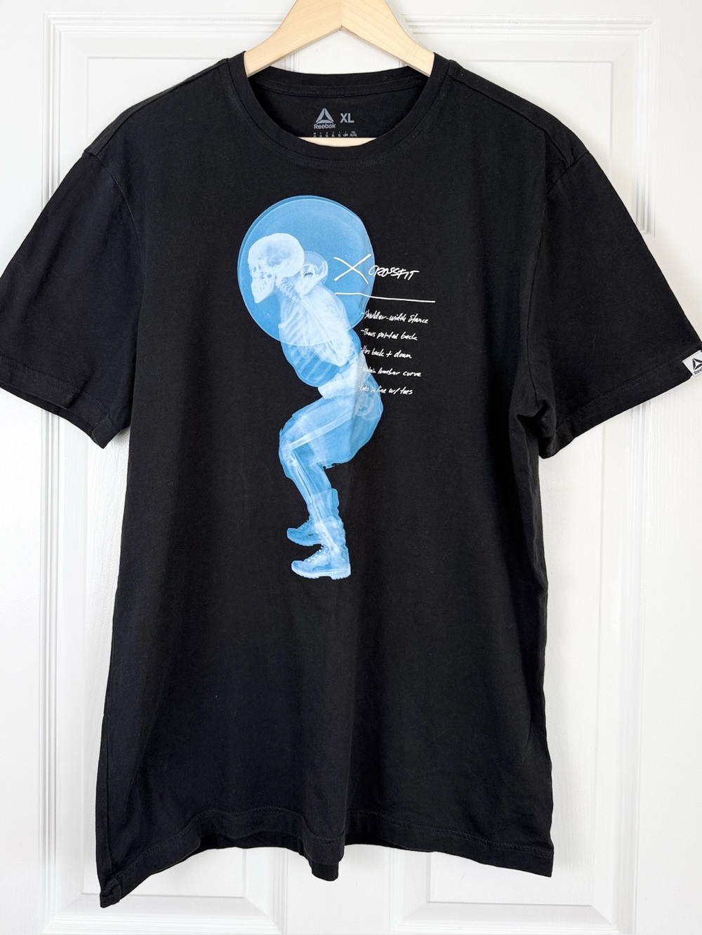 Reebok Black Short Sleeve Tee with Blue X-Ray Skeleton CrossFit Graphic XL